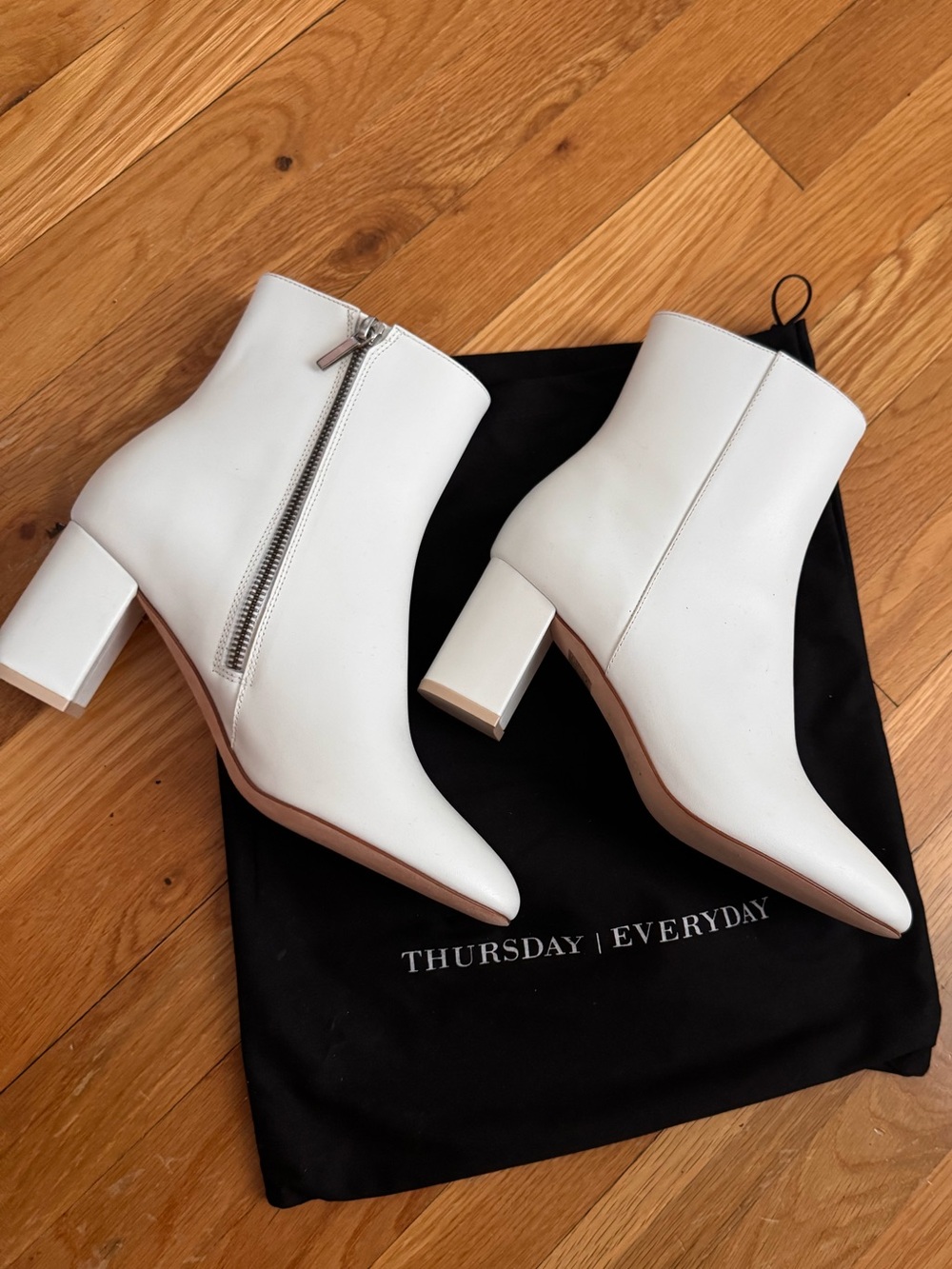 Thursday Boot Company White Leather Block Heel Ankle Boots